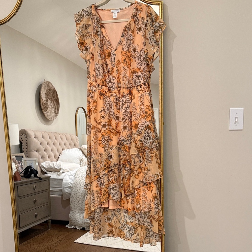 London Times Orange Floral High Low Dress